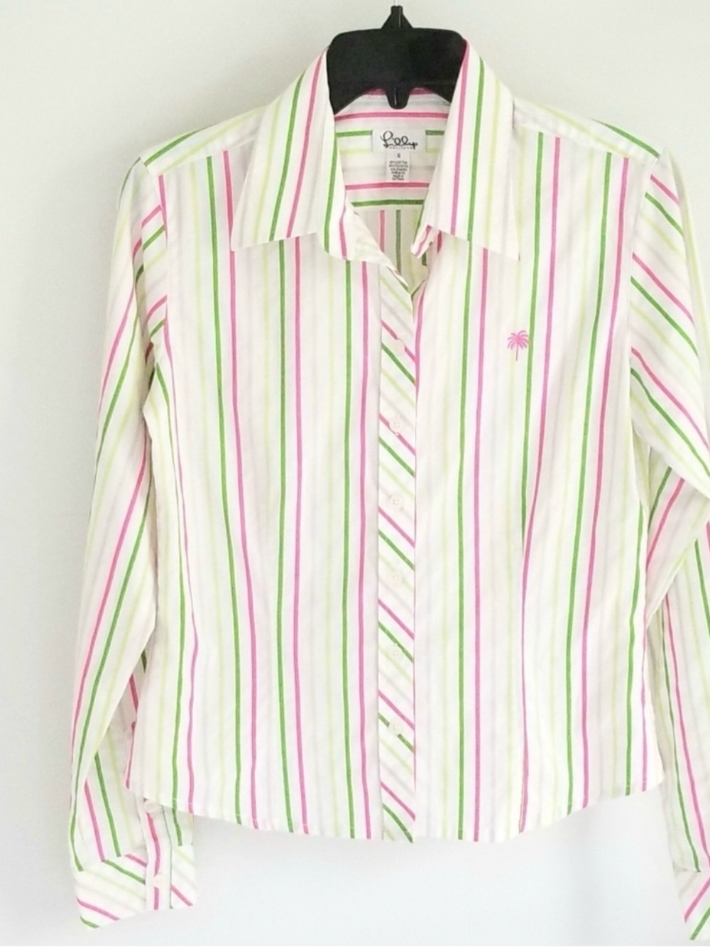Lilly Pulitzer Neon Stripe Button Down Cotton Blouse Top